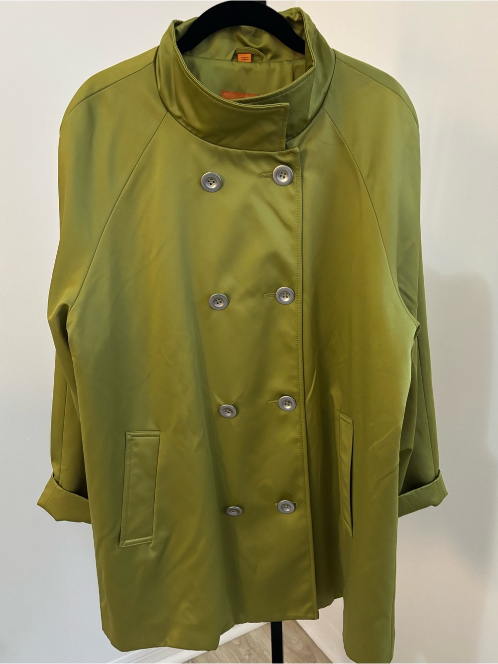 Judy Crowell Olive Green Double-Breasted Funnel Neck Women’s Coat